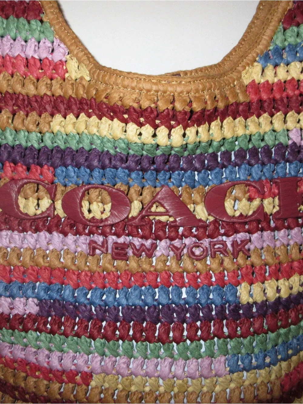COACH Multicolor Crochet Stripe Hobo Bag with Brown Trim